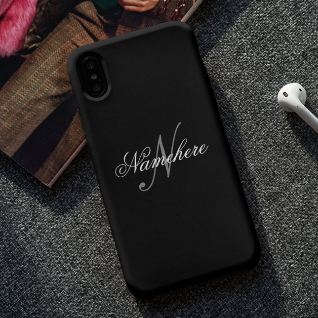 Unique Personalised Black and White Name Monogram  iPhone Case (Creator Uploaded)