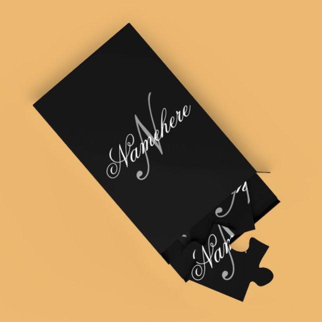 Unique Personalised Black and White Name Monogram Jigsaw Puzzle (Creator Uploaded)