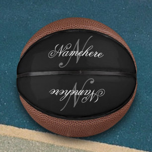 Unique Personalised Black and White Name Monogram Mini Basketball