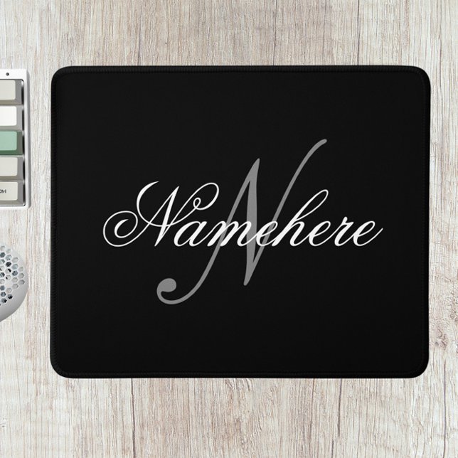 Unique Personalised Black and White Name Monogram Mouse Mat (Creator Uploaded)