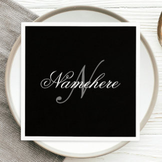 Unique Personalised Black and White Name Monogram Napkin