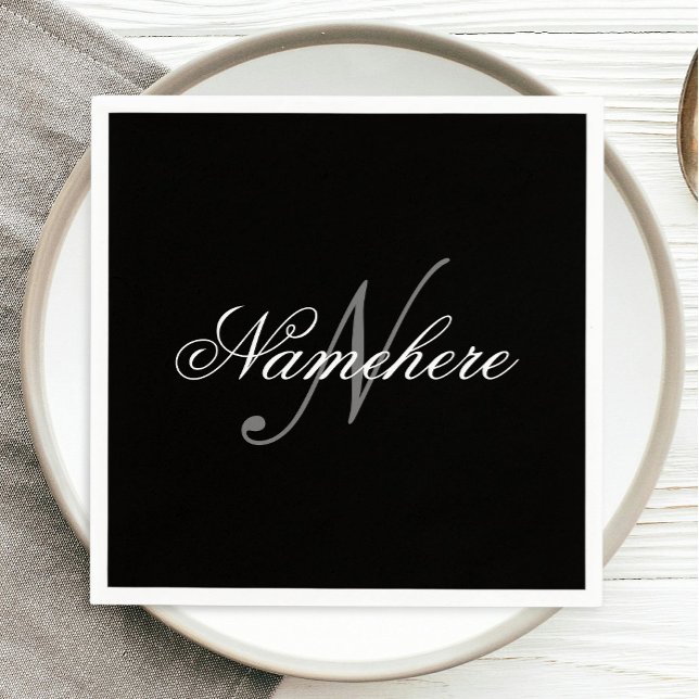 Unique Personalised Black and White Name Monogram Napkin (Creator Uploaded)