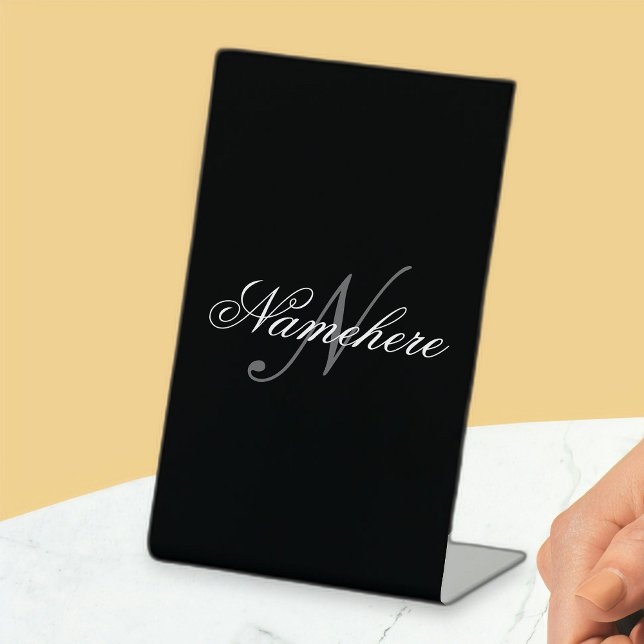 Unique Personalised Black and White Name Monogram Pedestal Sign (Creator Uploaded)