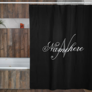 Unique Personalised Black and White Name Monogram Shower Curtain