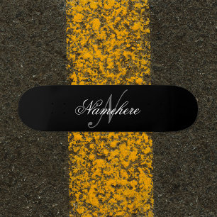 Unique Personalised Black and White Name Monogram Skateboard