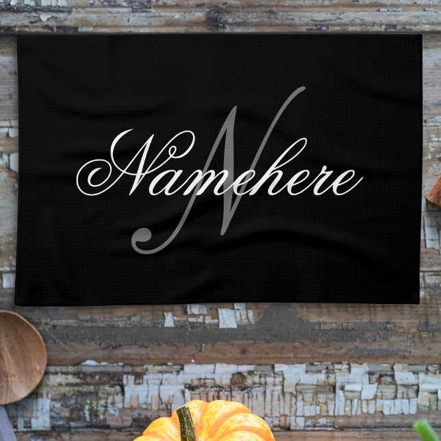 Unique Personalised Black and White Name Monogram Tea Towel (Creator Uploaded)