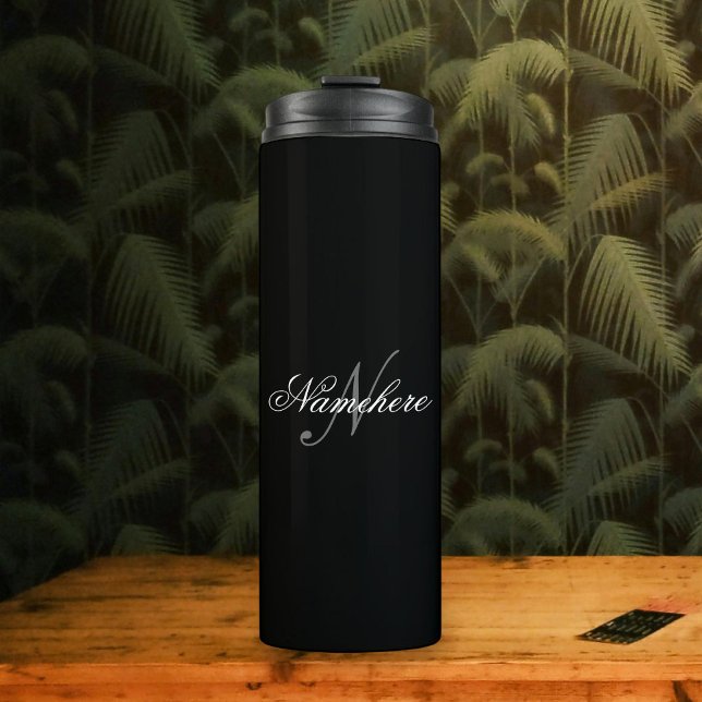 Unique Personalised Black and White Name Monogram Thermal Tumbler (Creator Uploaded)