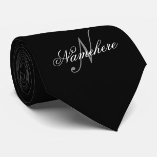 Unique Personalised Black and White Name Monogram Tie
