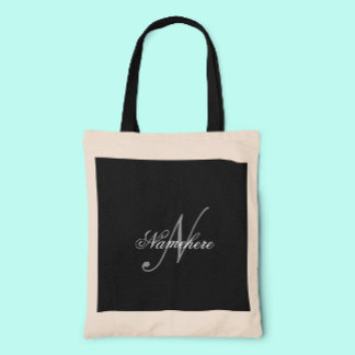 Unique Personalised Black and White Name Monogram Tote Bag