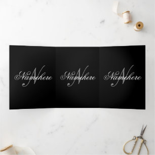 Unique Personalised Black and White Name Monogram Tri-Fold Card
