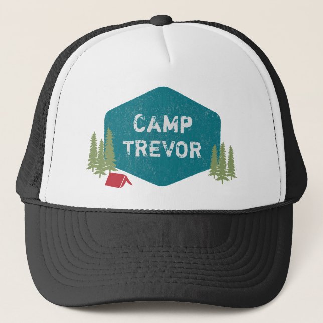 Unique Personalised Camp Name Birthday Party Trucker Hat (Front)