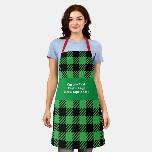 Unique Personalised Christmas Green Buffalo Plaid Apron (Worn)
