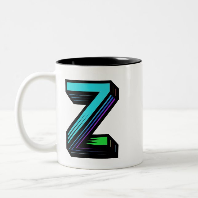 Unique Personalised colourful Monogram initial Z Two-Tone Coffee Mug (Left)
