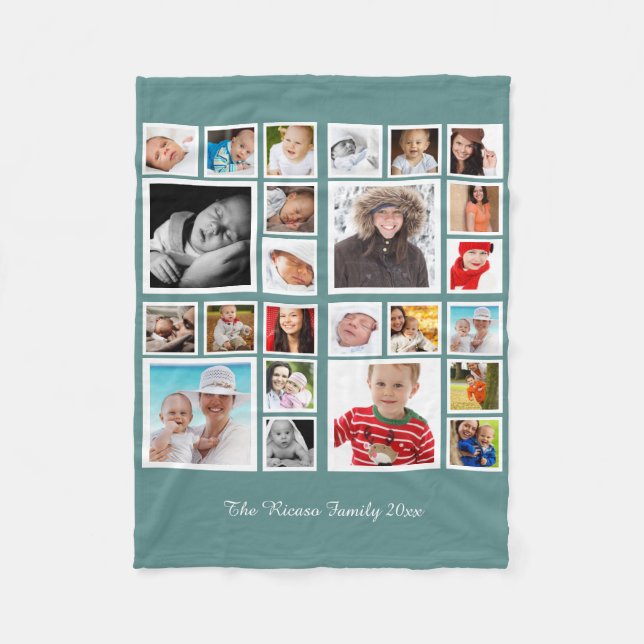 Unique Personalised DIY Custom Photo Collage Fleece Blanket (Front)