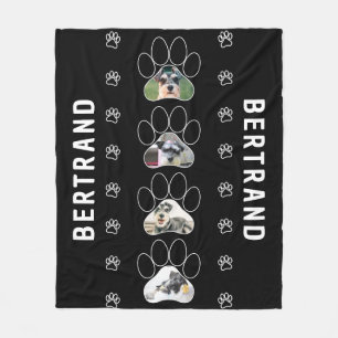 Unique Personalised Dog Paw Print Photos Black Fleece Blanket