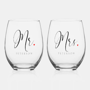 Unique Personalised Mr & Mrs. Rustic Wedding Stemless Wine Glass
