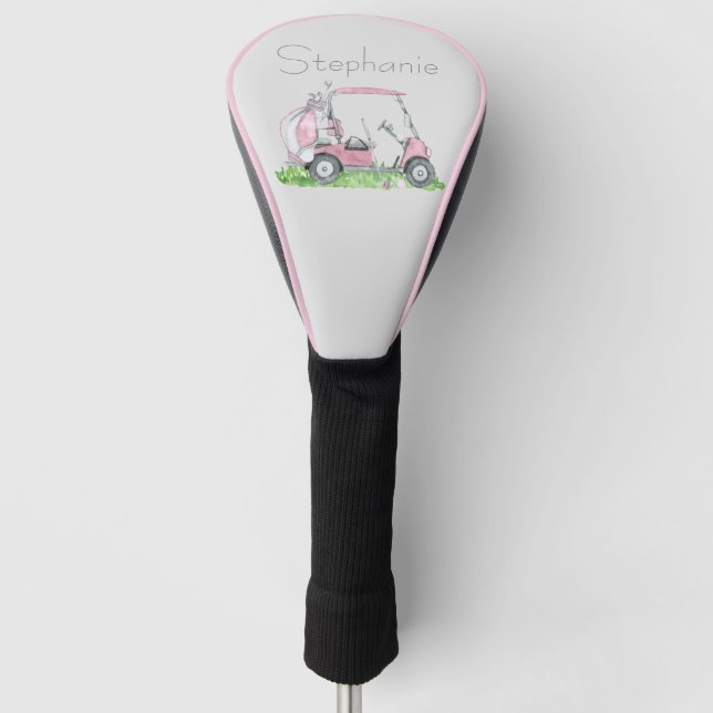 Unique Personalised Pink Golf Cart Feminine Head Cover (Front)