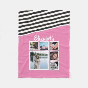 Unique Personalised Pink Striped Fleece Blanket