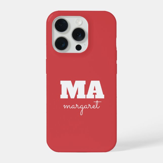 Unique Personalised pink & White Name Monogram iPhone Case (Back)