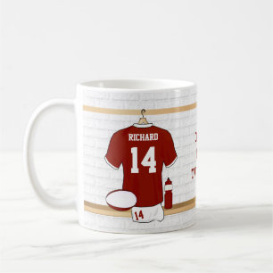 Unique Personalised Rugby Fan red White mugs