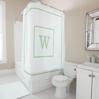 Unique Personalised white and green Name Monogram Shower Curtain