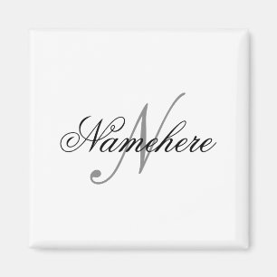 Unique Personalized Black And White Name Monogram Magnet