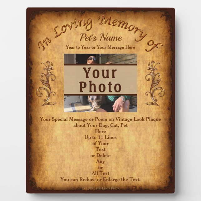 Unique Pet Memorial Gifts Plaque, Photo, Messages Plaque (Front)