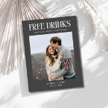 Unique Photo Budget Wedding Save the Date Announcement Postcard<br><div class="desc">These unique photo save the date postcards are perfect for the fun-loving couple who can’t wait to share their big news with family and friends! Featuring a modern and playful 'Free drinks (and our happily ever after)' design in sleek grey, this postcard lets you showcase your personality with a customisable...</div>
