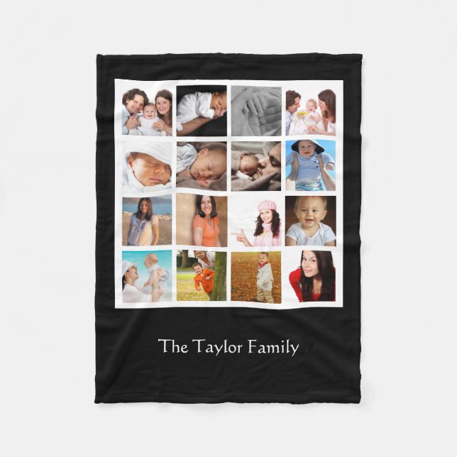 Unique Photo Collage Mosaic Personalised Fleece Blanket (Front)