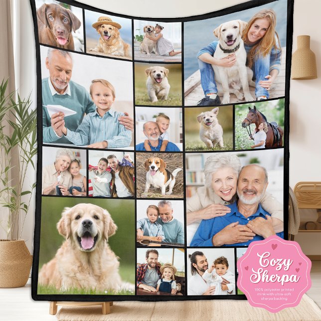 Unique Photo Collage Personalize Modern 18 Picture Sherpa Blanket (Creator Uploaded)