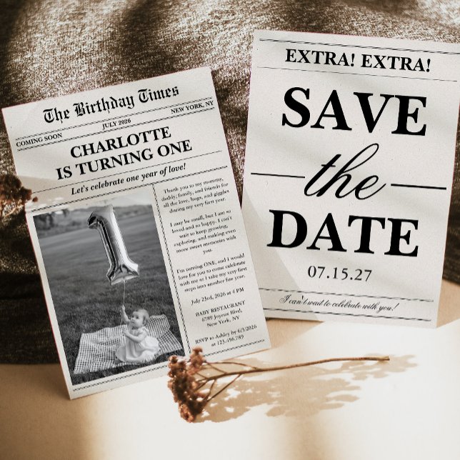 Unique Photo Newspaper First Birthday Invitation (Creator Uploaded)