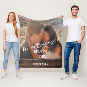 Unique Photo Rustic We’re Engaged Couple  Fleece Blanket