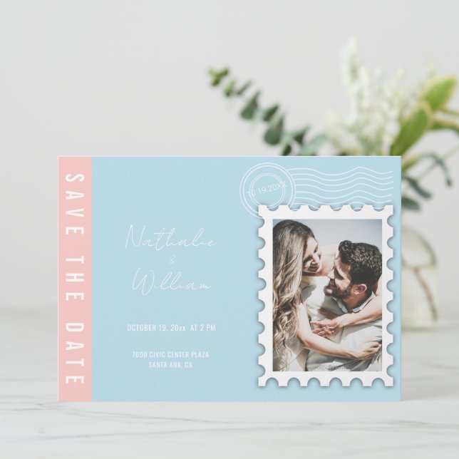 Unique photo save the date wedding invitation (Standing Front)