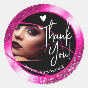 Unique Photo Template Stylish Pink Frame Heart Classic Round Sticker