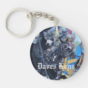 unique picture mediaeval knights jousting on horse key ring