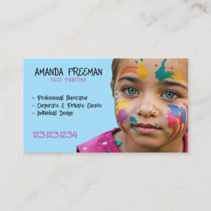 Unique Pink and Blue Kids Face Painter Business Card