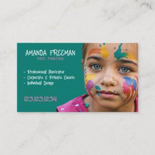 Unique Pink and Teal Kids Face Painter Business Card