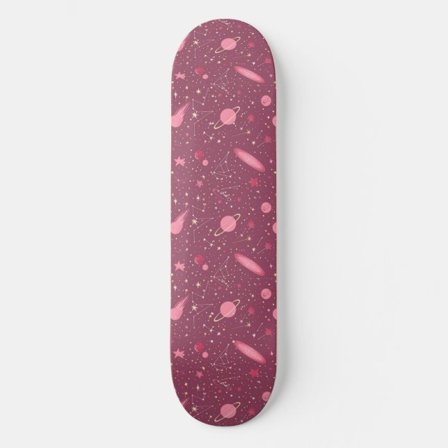 Unique Pink Astrology Design Skateboard (Front)