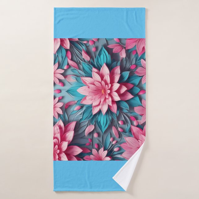 Unique pink blue flower pattern design bath towel set (Bath Towel)