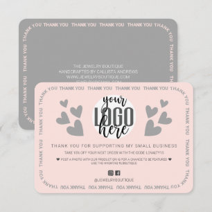 Unique Pink Border Hearts Logo Customer Thank You Card