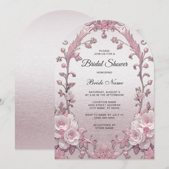 Unique Pink Floral Bridal Shower Invitation (Front/Back)