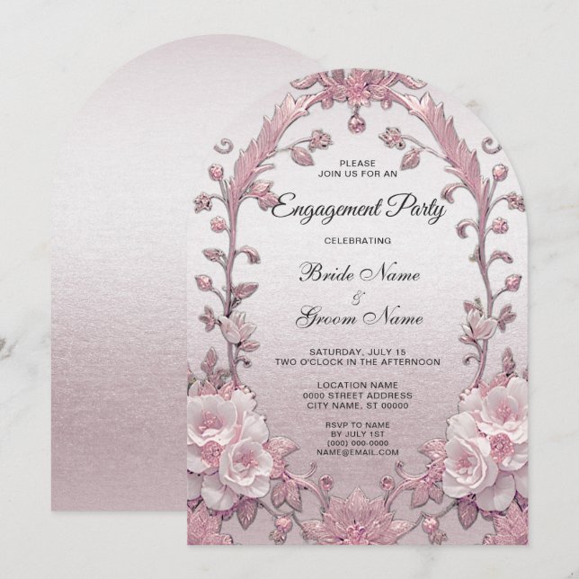 Unique Pink Floral Engagement Invitation (Front/Back)