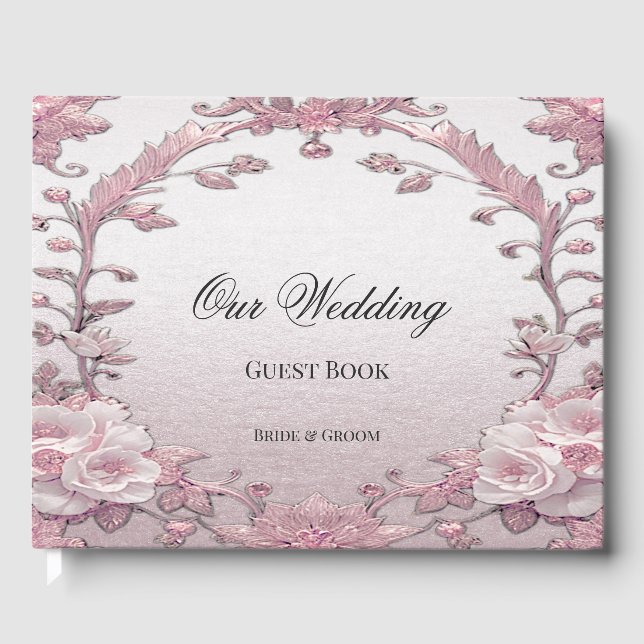 Unique Pink Floral Guest Book (Front)