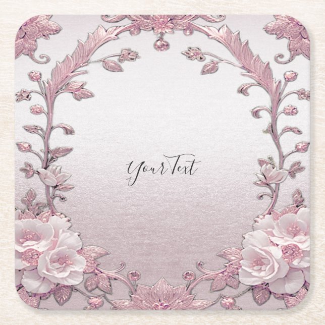Unique Pink Floral Paper Coaster (Front)