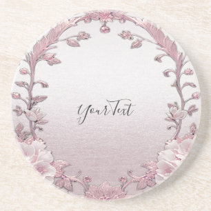 Unique Pink Floral Sandstone Coaster