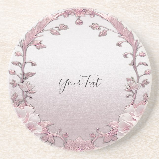 Unique Pink Floral Sandstone Coaster (Front)