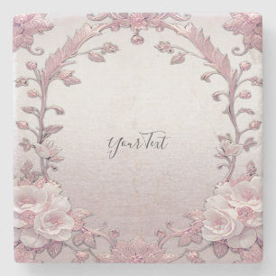 Unique Pink Floral Stone Coaster