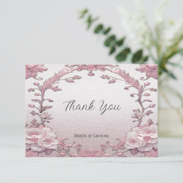 Unique Pink Floral Thank You Card (Standing Front)