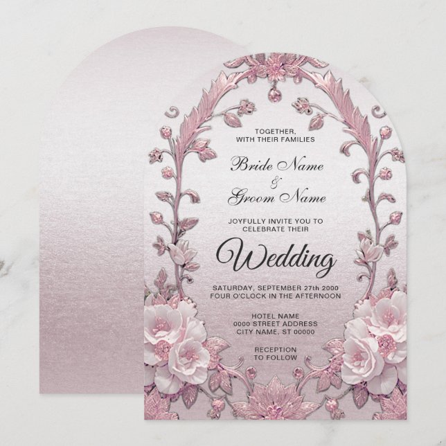 Unique Pink Floral Wedding Invitation (Front/Back)