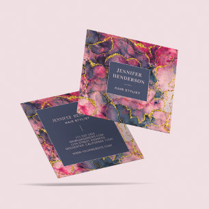 Unique Pink God Glitter Agate Marble Watercolor  Square Business Card